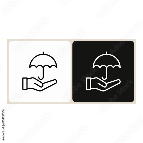 Insurance  icon in simple outline style, shown in black on white and white on dark.