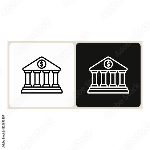 Bank  icon in simple outline style, shown in black on white and white on dark.