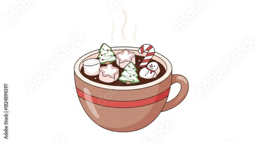 Cozy Hot Chocolate with Marshmallows and Candy Cane.