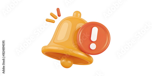 3d orange notification bell icon with exclamation mark alert and droplets on white background for reminders and warning messages
