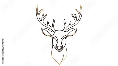 Minimalist Deer Head Line Art with Gold Outline, and White Background.