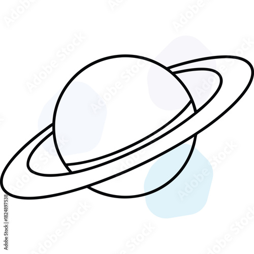 Minimal Outline Drawing of Saturn Planet and Rings in Solar System