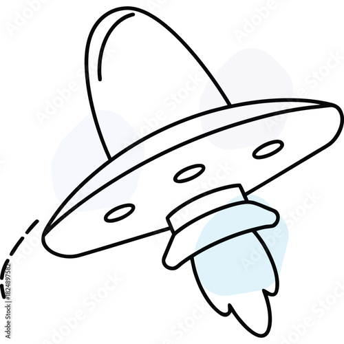 Minimal Outline UFO Spaceship Icon, Extraterrestrial Discovery Concept