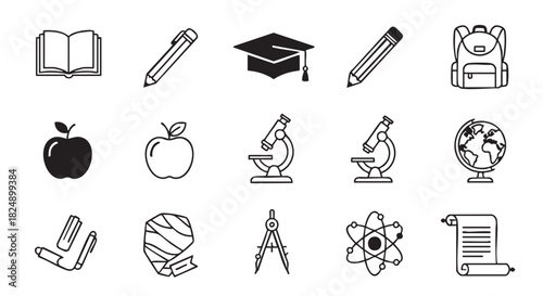 Back to school themed icon set with education and learning elements