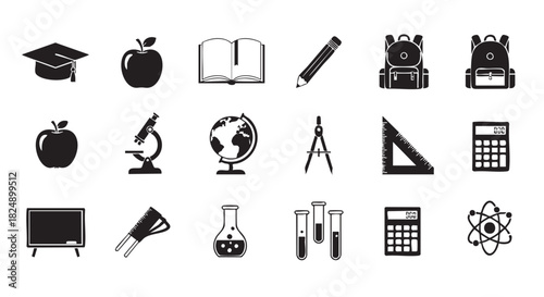 Black and white education icons illustration back to school concept