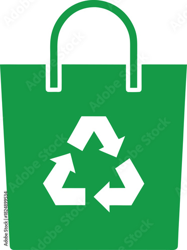 Shopping bag with recycling symbol vector icon green flat design on white