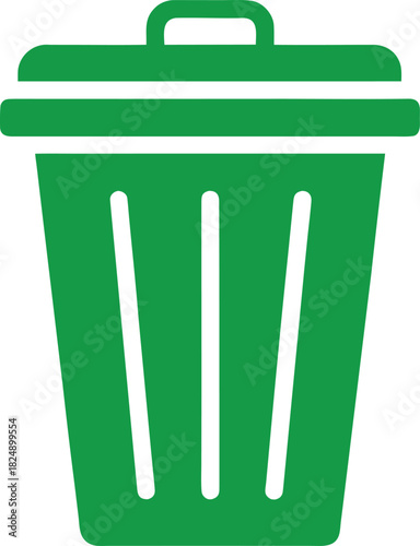 Recycling trash can vector icon flat design green on white background