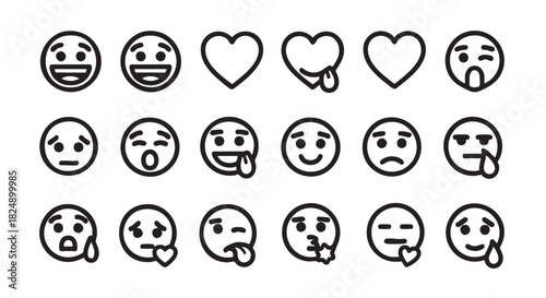 Collection of expressive emoji vector icons conveying different human emotions