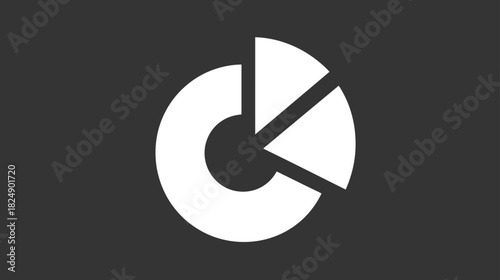 White pie chart icon on dark background for business data analysis, financial statistics, market share, and corporate reporting.