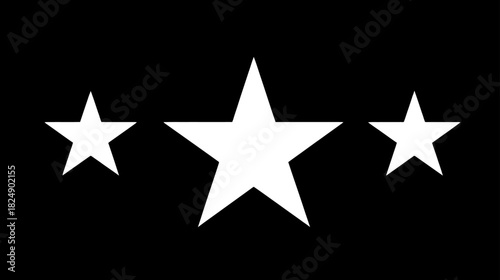Three White Stars on Black Background Vector Illustration. Graphic design element for rating, quality, success, achievement.