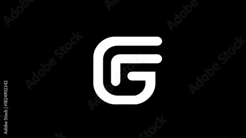 Modern abstract geometric letter G and F monogram logo concept. Clean white linear design element on a dark black background.