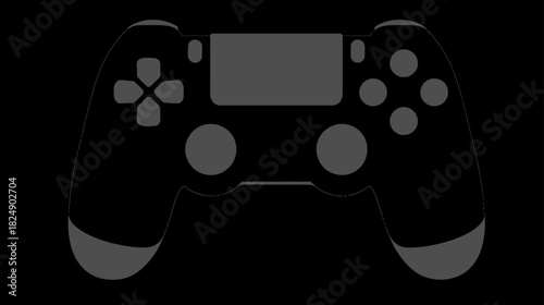 Dark monochrome video game controller on black background, digital illustration of a modern gamepad for electronic gaming.