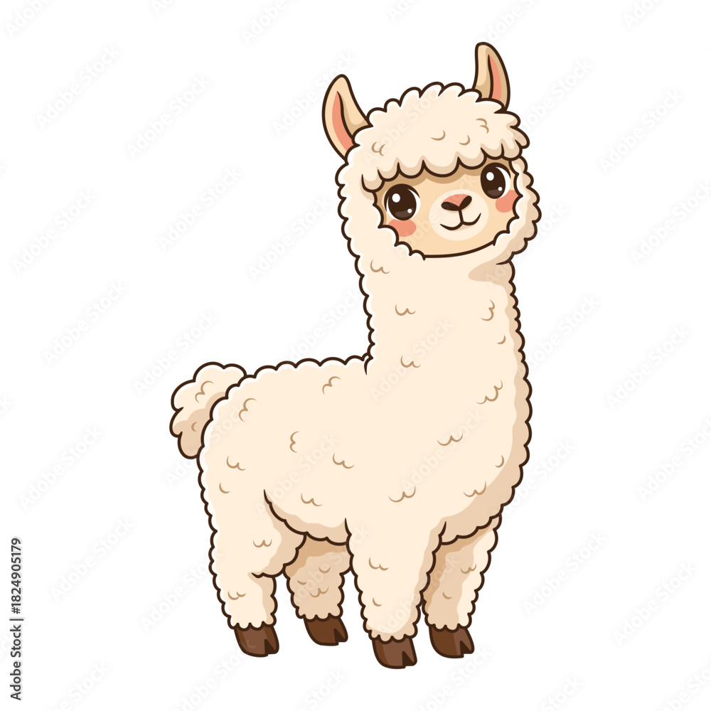 Naklejka premium Vector Cartoon Illustration of a Cute Llama