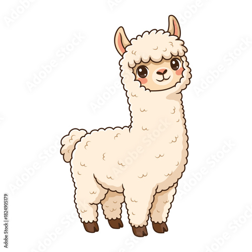 Vector Cartoon Illustration of a Cute Llama