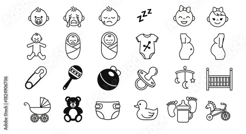Adorable Baby Icons Set Essentials for New Parents & Nursery Decor