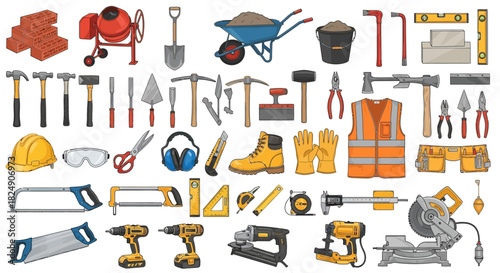 Collection of construction tools a comprehensive vector illustration set for building, repair, and DIY projects