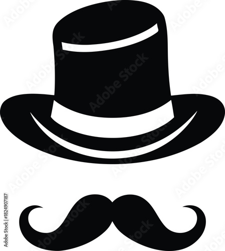 silhouette vector of hat and mustache on isolated backgroound