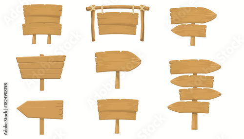 Collection of Wooden Signboards Directional and Informative Signage for Various Applications