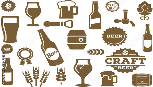 Beer Elements Collection Craft Brewery Vector Icons for Design Projects