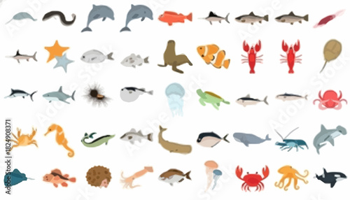 Diverse Aquatic Life An Array of Marine Animals in Vector Art