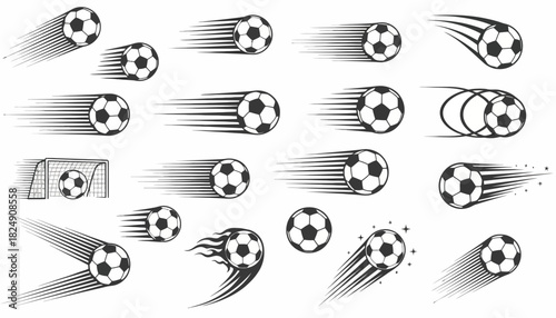 Dynamic Soccer Balls in Motion Vector Illustration Set for Sports Events, Team Branding, and Athletic Marketing Graphics