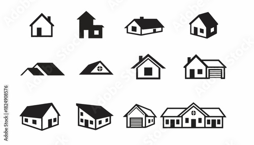 Variety of House Icons Different Home Styles and Perspectives