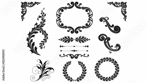Elegant Vector Ornaments Decorative Frames, Swirls, and Leafy Designs for Creative Projects