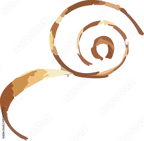 A stylized spiral swirl in warm brown and cream tones forms a decorative, pastry-like shape with a smooth, flowing curve.
