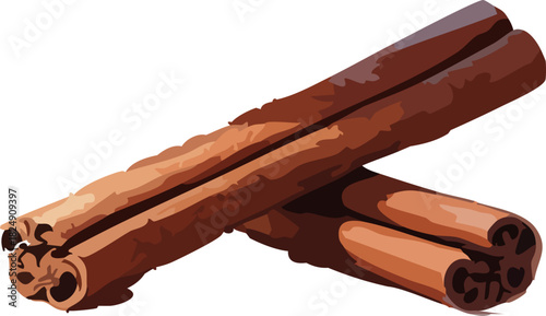 Two warm-toned cinnamon sticks lie crossed together, showcasing their rich brown texture and aromatic, rustic appearance.