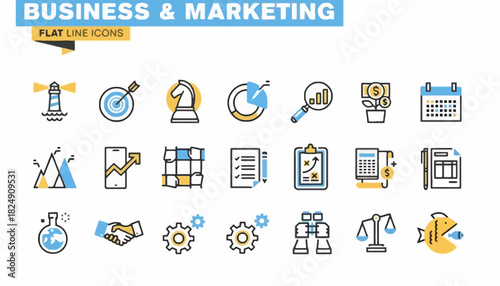 Dynamic Vector Icons Collection for Business, Marketing Strategy, Financial Growth, and Corporate Analytics, Visualizing Success and Innovation