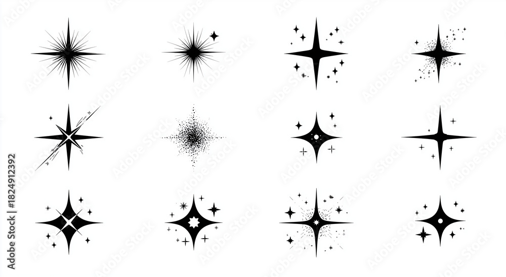 Naklejka premium Star Sparkle Icons Set Isolated on White