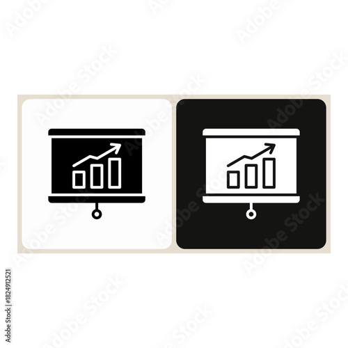 Presentation  icon in simple outline style, shown in black on white and white on dark.
