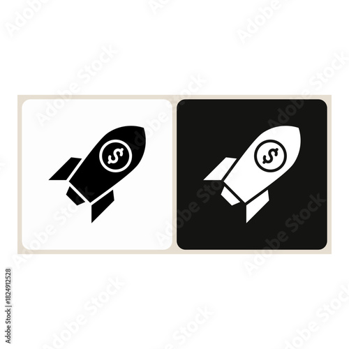Rocket  icon in simple outline style, shown in black on white and white on dark.