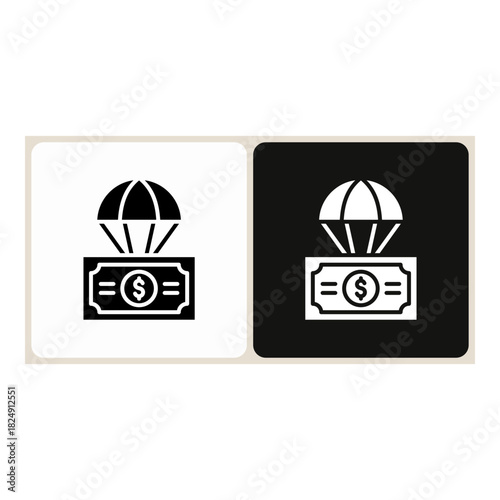 Finance  icon in simple outline style, shown in black on white and white on dark.