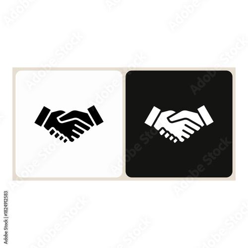 Handshake  icon in simple outline style, shown in black on white and white on dark.