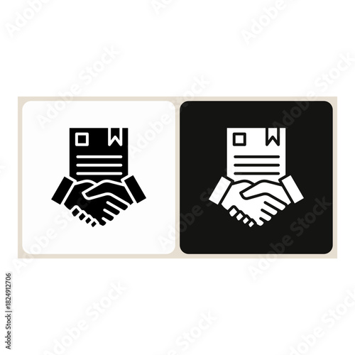 Agreement  icon in simple outline style, shown in black on white and white on dark.