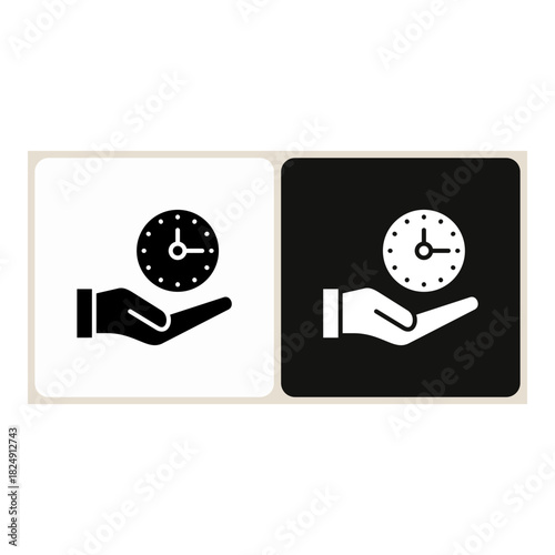 Time  icon in simple outline style, shown in black on white and white on dark.
