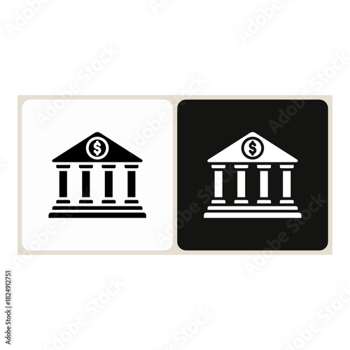 Bank  icon in simple outline style, shown in black on white and white on dark.