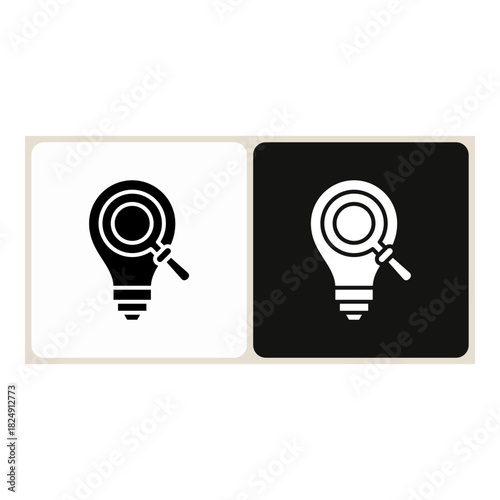 Research  icon in simple outline style, shown in black on white and white on dark.