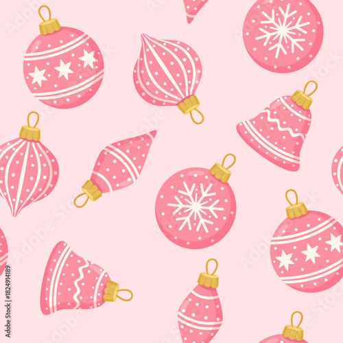 Pink Ornament Christmas Seamless Pattern