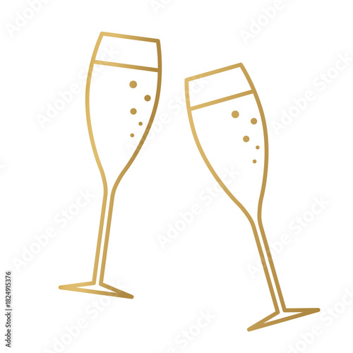 golden champagne glasses line icon, cheers, wedding, party, celebration of New Year's Eve- vector illustration