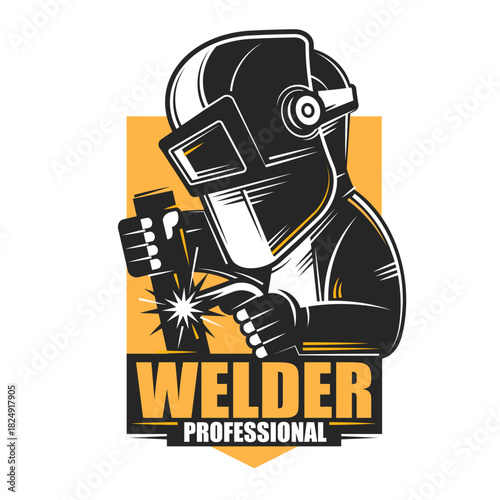 welding logo vector silhouette design, welder logo icon silhouette, vector silhouettes of workers welding metal, fabrication work vector silhouette logo design on white background