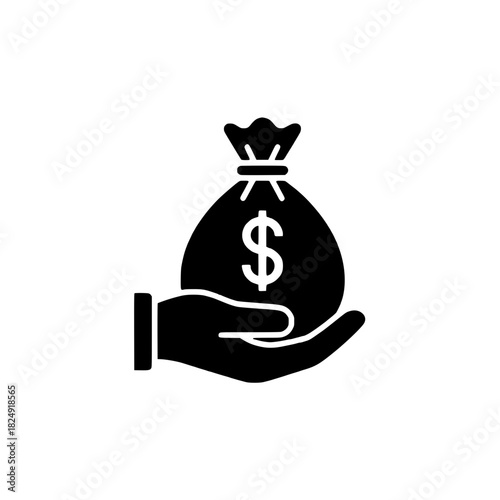 Achieve financial goals with monetary success, hand holds money bag symbol