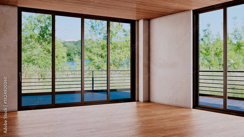 Fototapeta premium Large luxury modern bright interiors Living room mockup illustration 3D rendering image