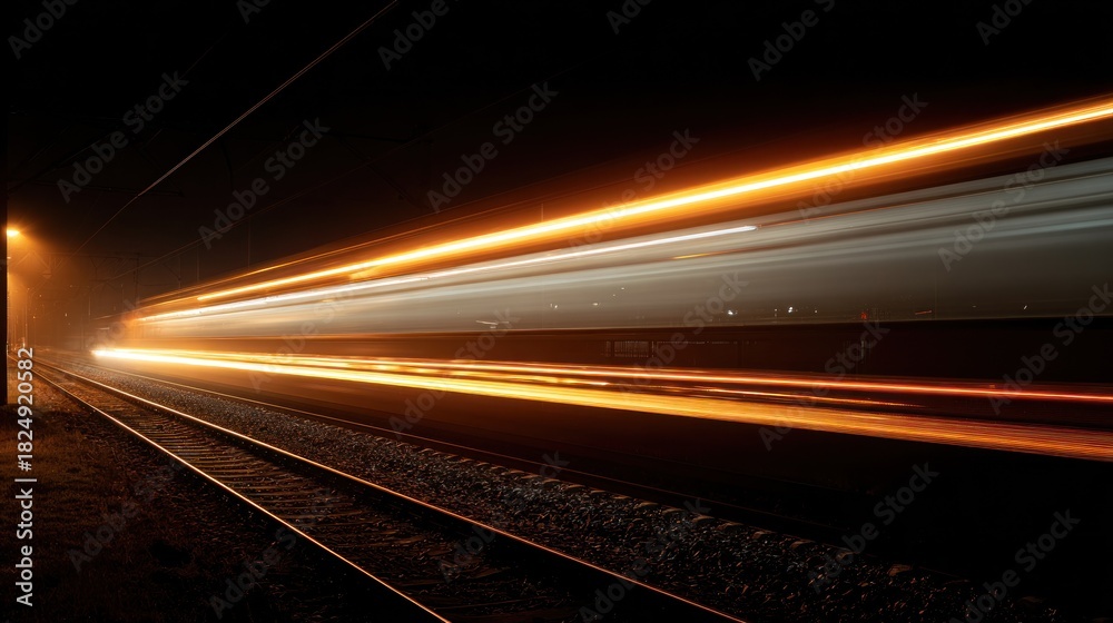 Fototapeta premium Long exposure shot of train moving through tunnel at night.