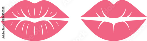 Stylized pink lip illustrations, featuring a kiss mark and a closed mouth design, perfect for beauty, love, and romantic concepts.