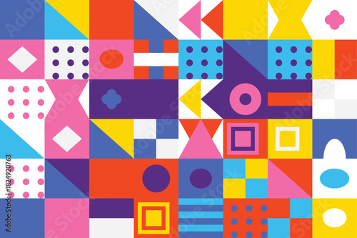 Vibrant Geometric Abstract Design Pattern with Colorful Modern Shapes and Playful Mosaic Arrangement for Contemporary Backgrounds