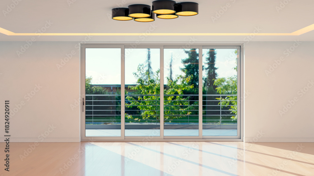 Naklejka premium Large luxury modern bright interiors Living room mockup illustration 3D rendering image