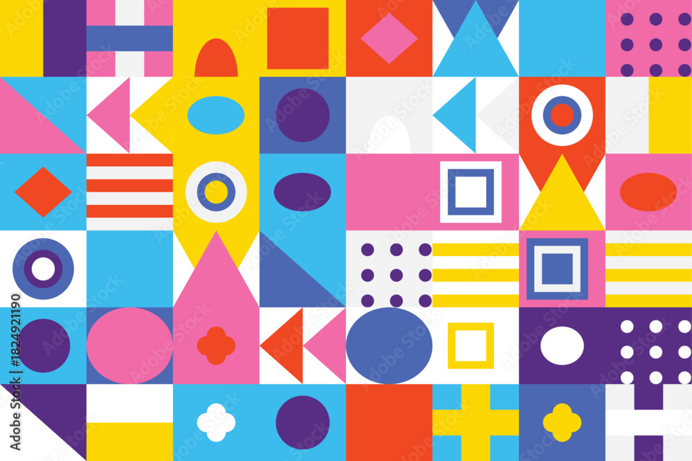 Fototapeta premium Abstract Geometric Pattern with Diverse Shapes and Bold Colors