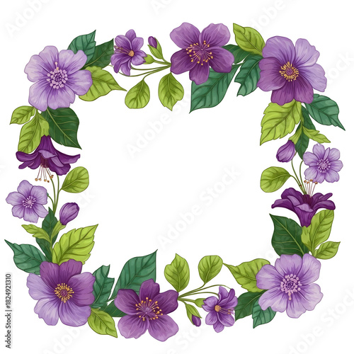 isolated frame made of colorful comman blue  flowers on white background. stock image,